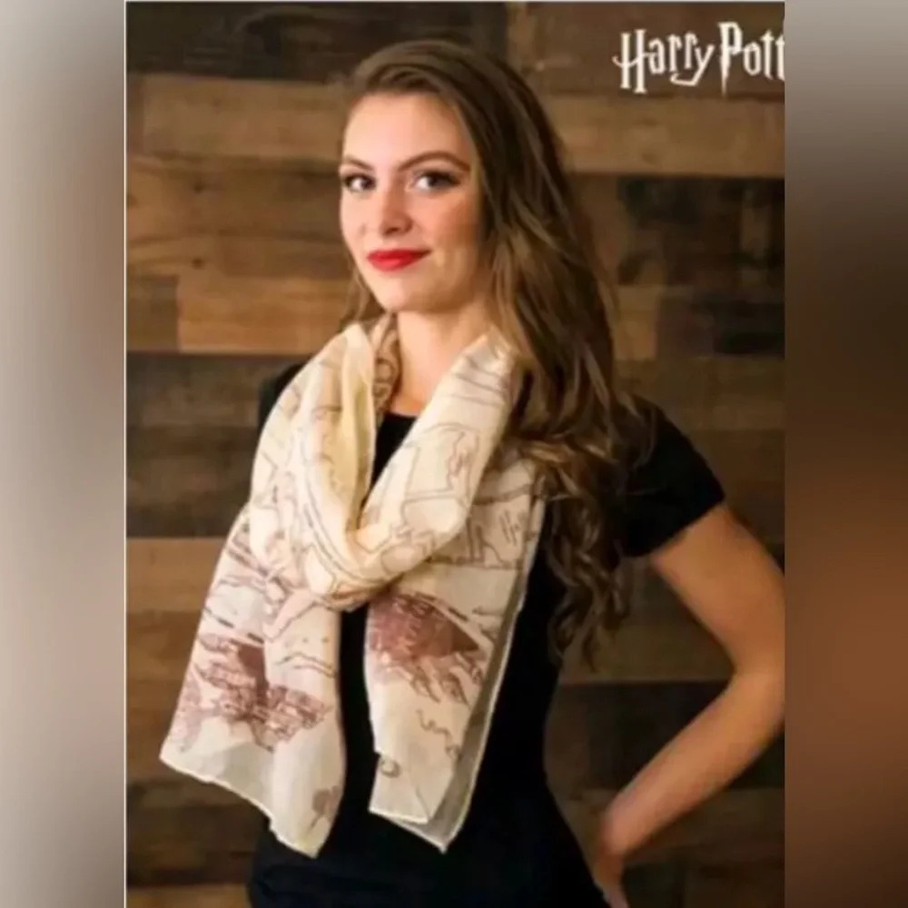 Harry Potter Marauders Map Womens Scarf Sheer Polyester Brown Cream 76 x 19β